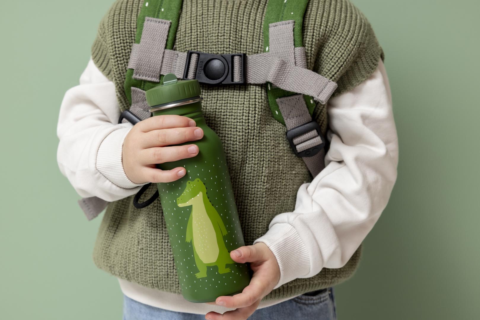 Edelstahl-Trinkflasche Trixie Mr. Alligator 500ml mit grünem Alligator-Druck