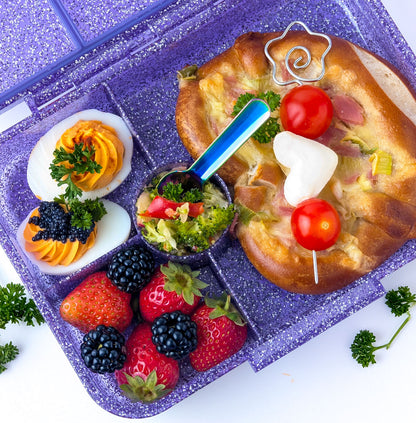 LEKKABOX - Glamour Lunchbox Brotbox mit 4 Fächern - lila glitzer
