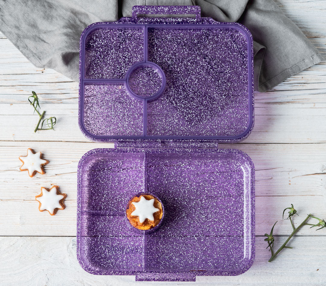 LEKKABOX - Glamour Lunchbox Brotbox mit 4 Fächern - lila glitzer