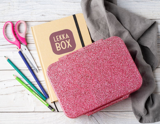 LEKKABOX - Glamour Lunchbox Brotbox mit 4 Fächern - pink glitzer