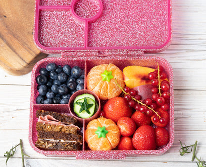 LEKKABOX - Glamour Lunchbox Brotbox mit 4 Fächern - pink glitzer