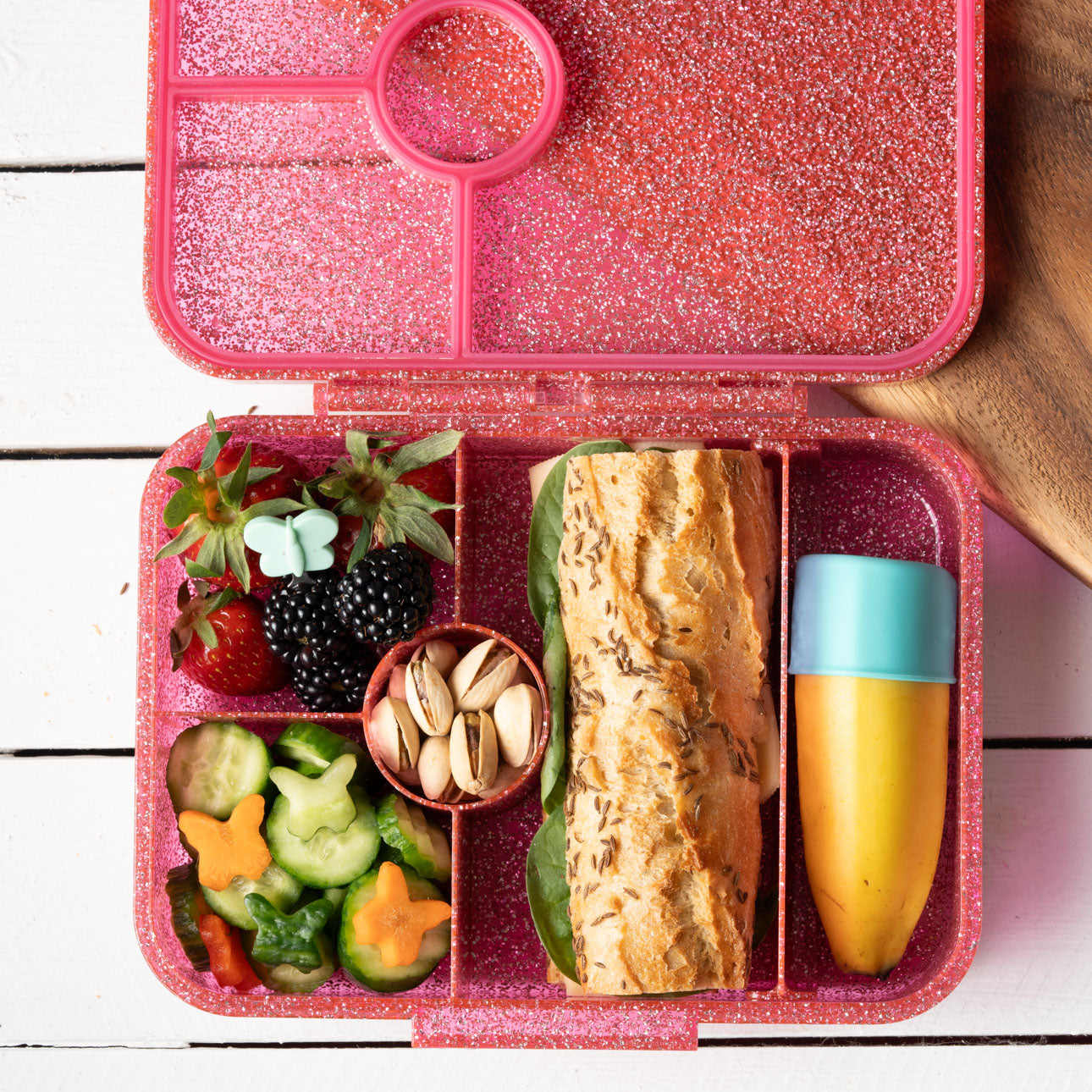 LEKKABOX - Glamour Lunchbox Brotbox mit 4 Fächern - pink glitzer