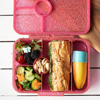 LEKKABOX - Glamour Lunchbox Brotbox mit 4 Fächern - pink glitzer