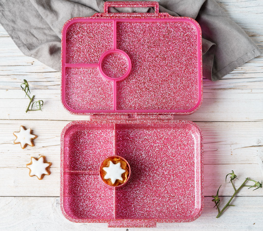 LEKKABOX - Glamour Lunchbox Brotbox mit 4 Fächern - pink glitzer