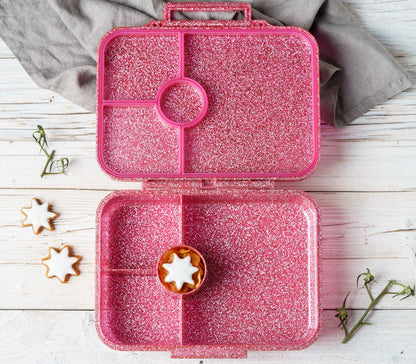 LEKKABOX - Glamour Lunchbox Brotbox mit 4 Fächern - pink glitzer