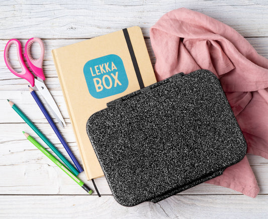 LEKKABOX - Glamour Lunchbox Brotbox mit 4 Fächern - schwarz glitzer