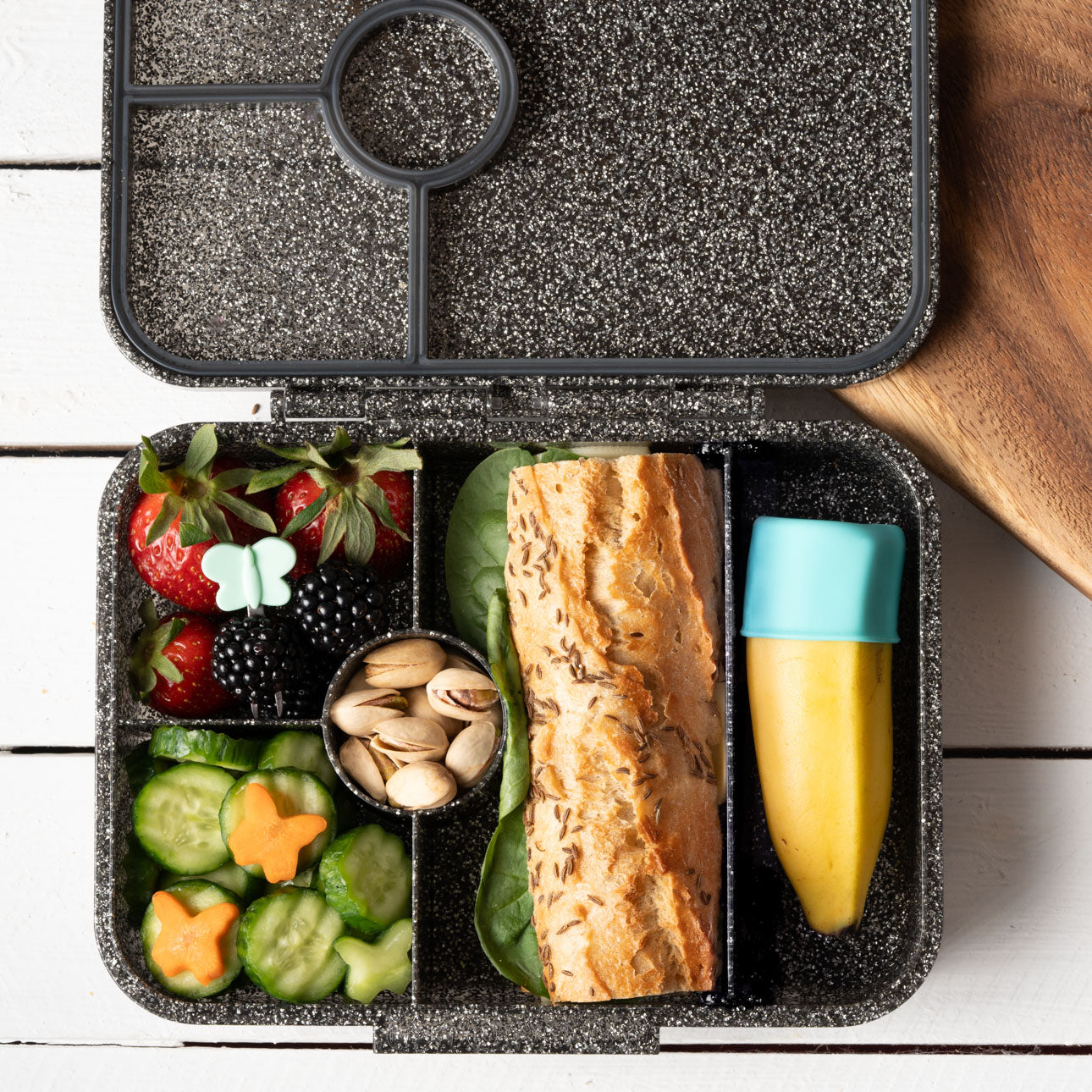 LEKKABOX - Glamour Lunchbox Brotbox mit 4 Fächern - schwarz glitzer
