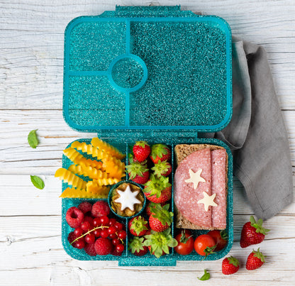 LEKKABOX - Glamour Lunchbox Brotbox mit 4 Fächern - türkis glitzer