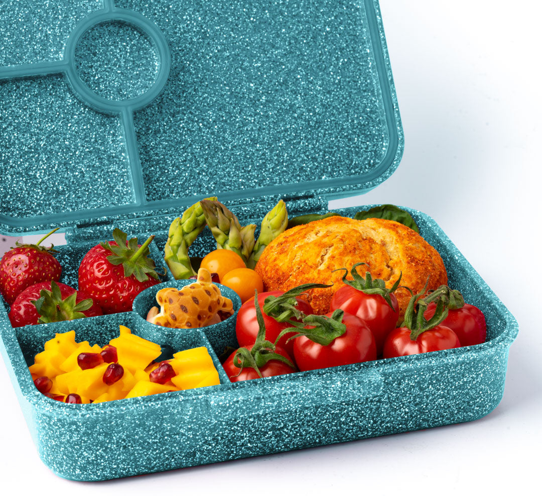 LEKKABOX - Glamour Lunchbox Brotbox mit 4 Fächern - türkis glitzer