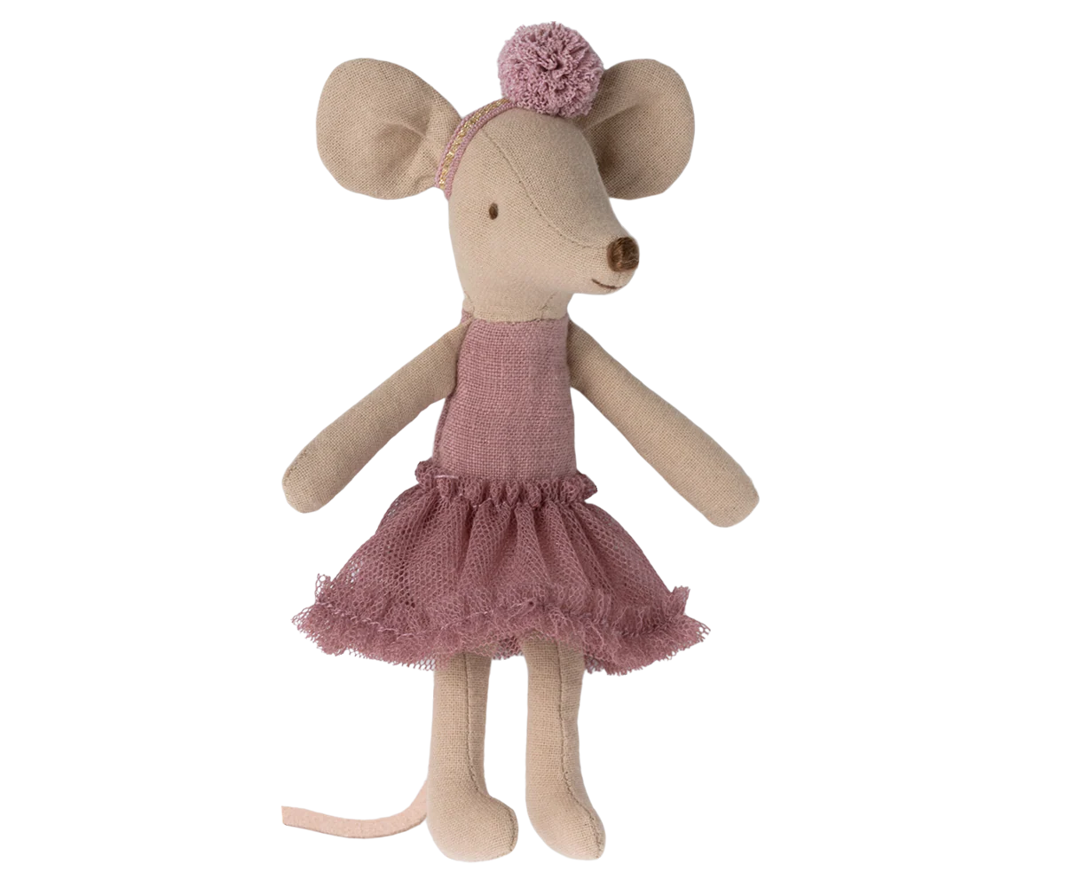 Ballerina-Maus Große Schwester Heather von Maileg mit rosa Ballettkleid und Spitzenschuhen