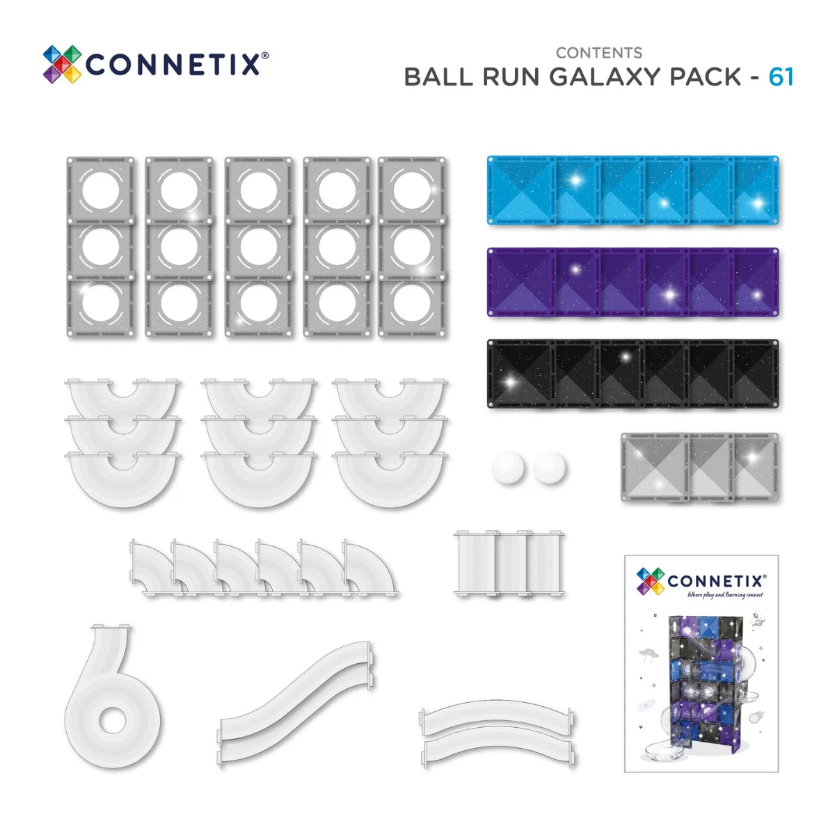 Connetix - Magnetbausteine Bright Ball, Galaxy - Pack 61 Teile