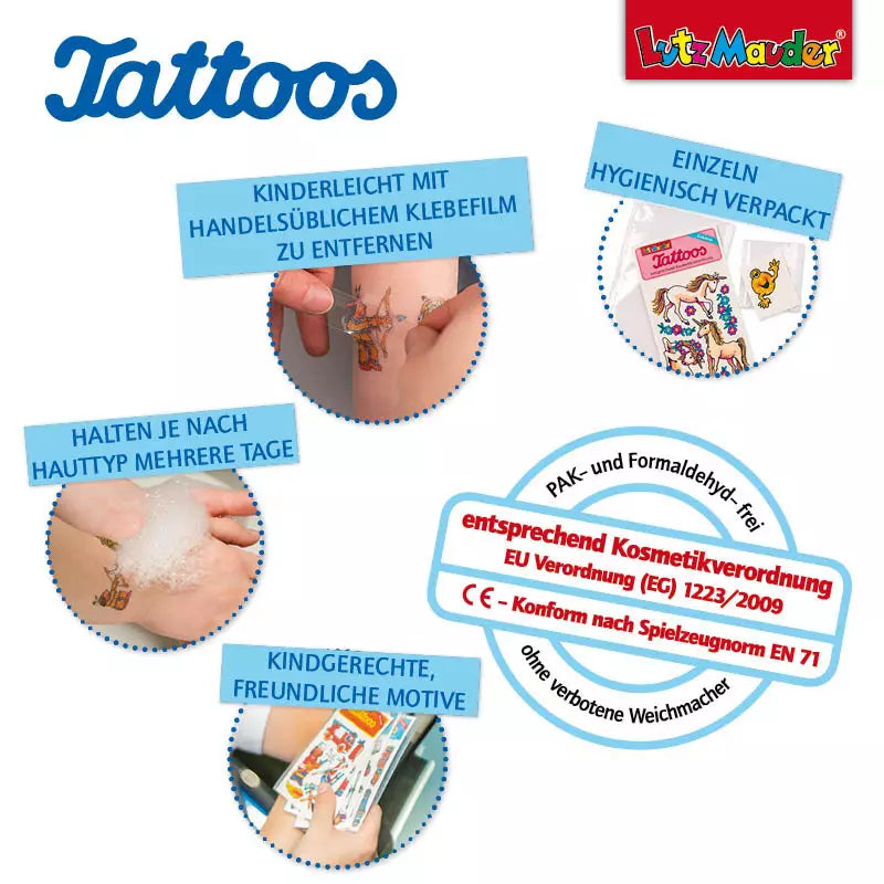 Bunte Dinosaurier-Tattoos von Lutz Mauder mit kindgerechten Dino-Motiven