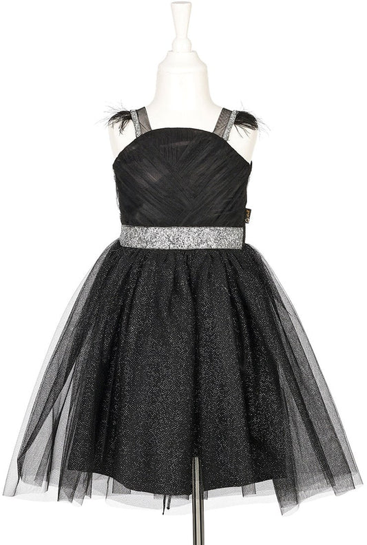 Souza Kostüm-Kleid Julietta in Schwarz mit Glitter-Gürtel und Federn an den Schultern