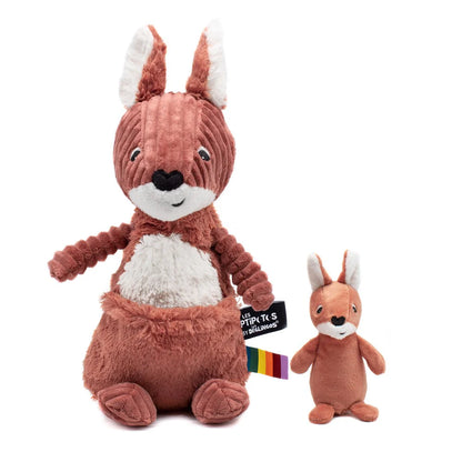 Rötlich-braunes Kuscheltier Mama-Känguru mit Baby im Beutel von Les Déglingos, 30 cm