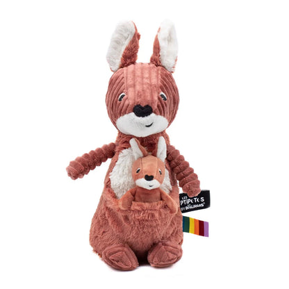 Rötlich-braunes Kuscheltier Mama-Känguru mit Baby im Beutel von Les Déglingos, 30 cm