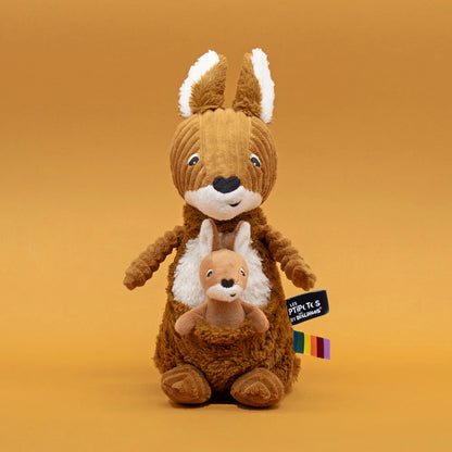 Plüschkänguru Mama und Baby Les Déglingos in Braun, 30 cm groß