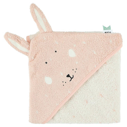 Kapuzenbadetuch Mrs. Rabbit von Trixie mit Hasenmotiv in Weiß, 75x75 cm