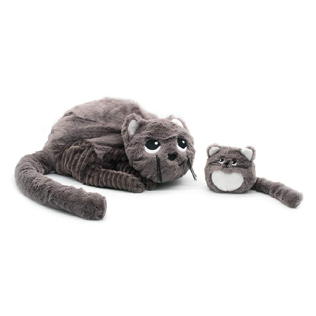Graues Kuscheltier-Set Mama und Baby Katze Les Déglingos Ptipotos 32 cm
