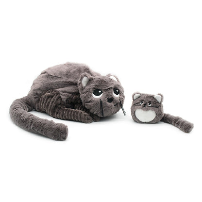 Graues Kuscheltier-Set Mama und Baby Katze Les Déglingos Ptipotos 32 cm