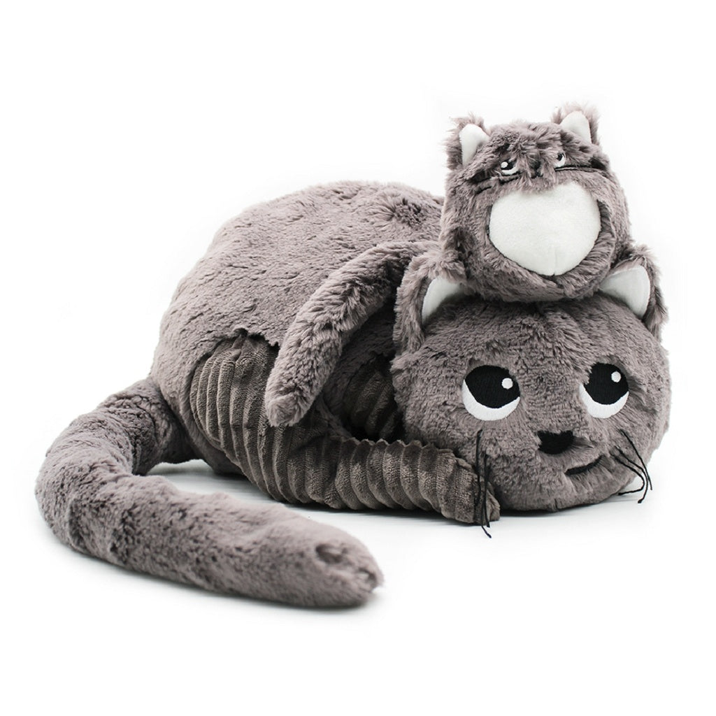 Graues Kuscheltier-Set Mama und Baby Katze Les Déglingos Ptipotos 32 cm