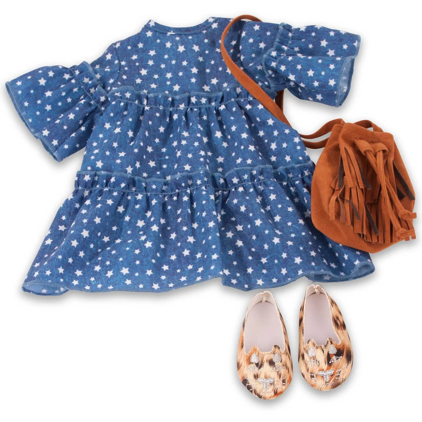 Götz -  Kombi Sternenstaub, Kleid, Tasche und Schuhe Gr. XL  -  Puppenkleidung Gr. XL (45-50cm)
