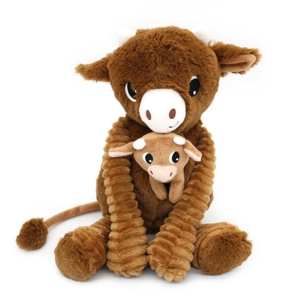 Weiches Kuscheltier-Duo Mama und Baby Kuh in Braun von Les Déglingos, 25 cm