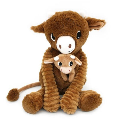 Weiches Kuscheltier-Duo Mama und Baby Kuh in Braun von Les Déglingos, 25 cm
