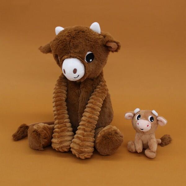 Weiches Kuscheltier-Duo Mama und Baby Kuh in Braun von Les Déglingos, 25 cm