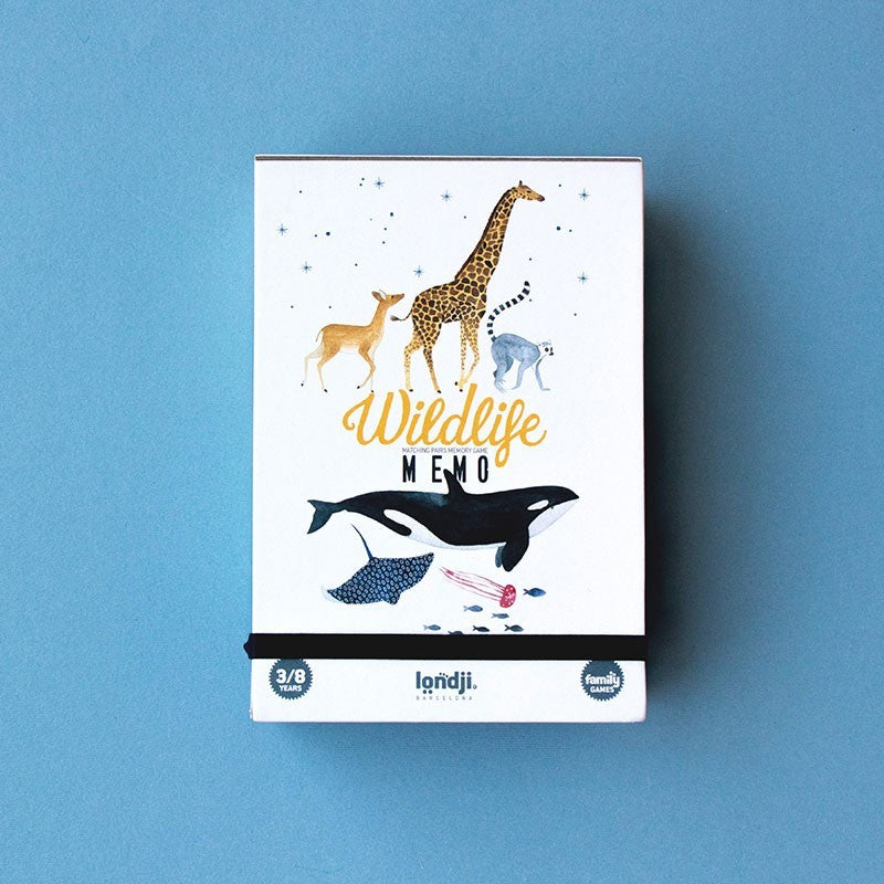 Londji Wildlife Memory, Verpackung mit Giraffe, Reh, Wal und Rochen