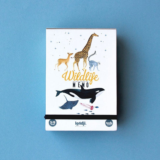 Londji Wildlife Memory, Verpackung mit Giraffe, Reh, Wal und Rochen
