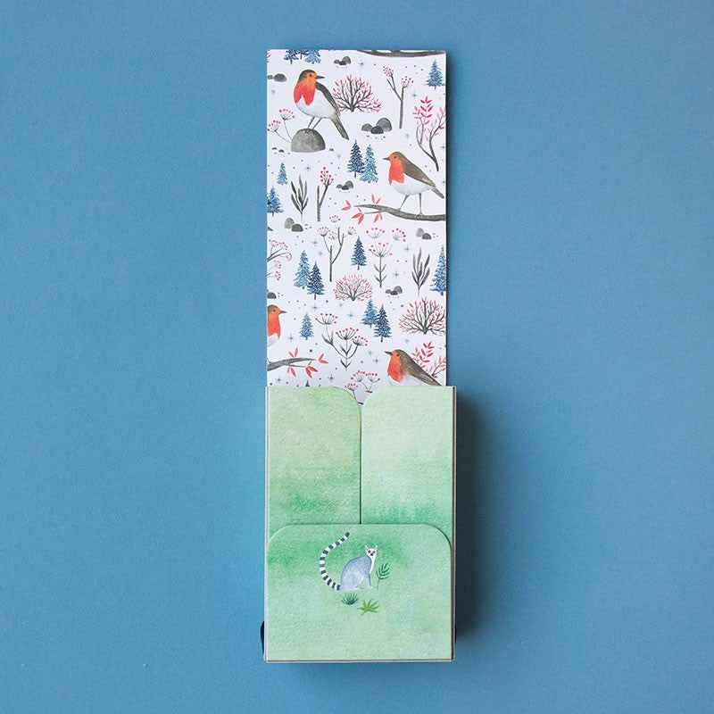 Londji Wildlife Memory, aufgefaltete Schachtel mit Tiermuster und grüner Unterseite