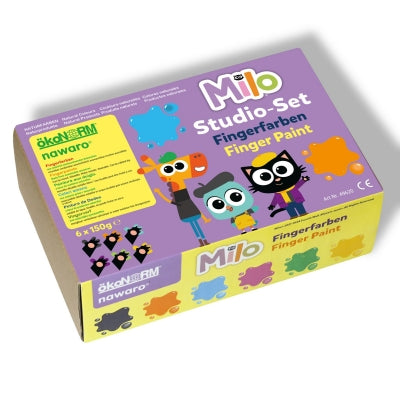 Ökonorm - Nawaro Fingerfarben Milo, 6er Set -schwarz, orange, türkis, violett, grün, gelb