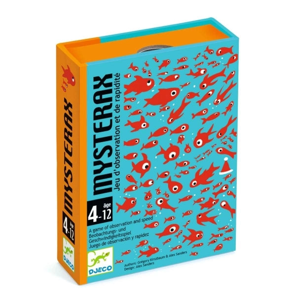 Kartenspiel Mysterax von Djeco mit illustrierten Tierkarten in verschiedenen Farben