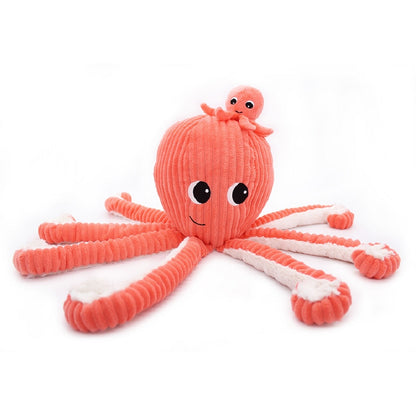 Mama und Baby Oktopus Kuscheltier Les Déglingos in Korallenrot, 45 cm groß