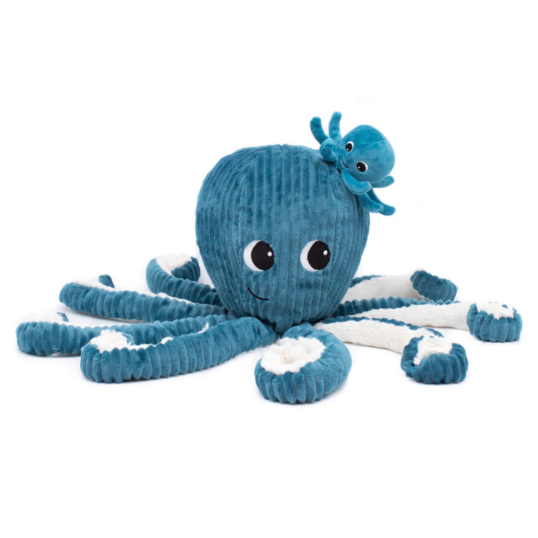 Blaues Kuscheltier Mama und Baby Oktopus Les Ptipotos von Les Déglingos, 45 cm