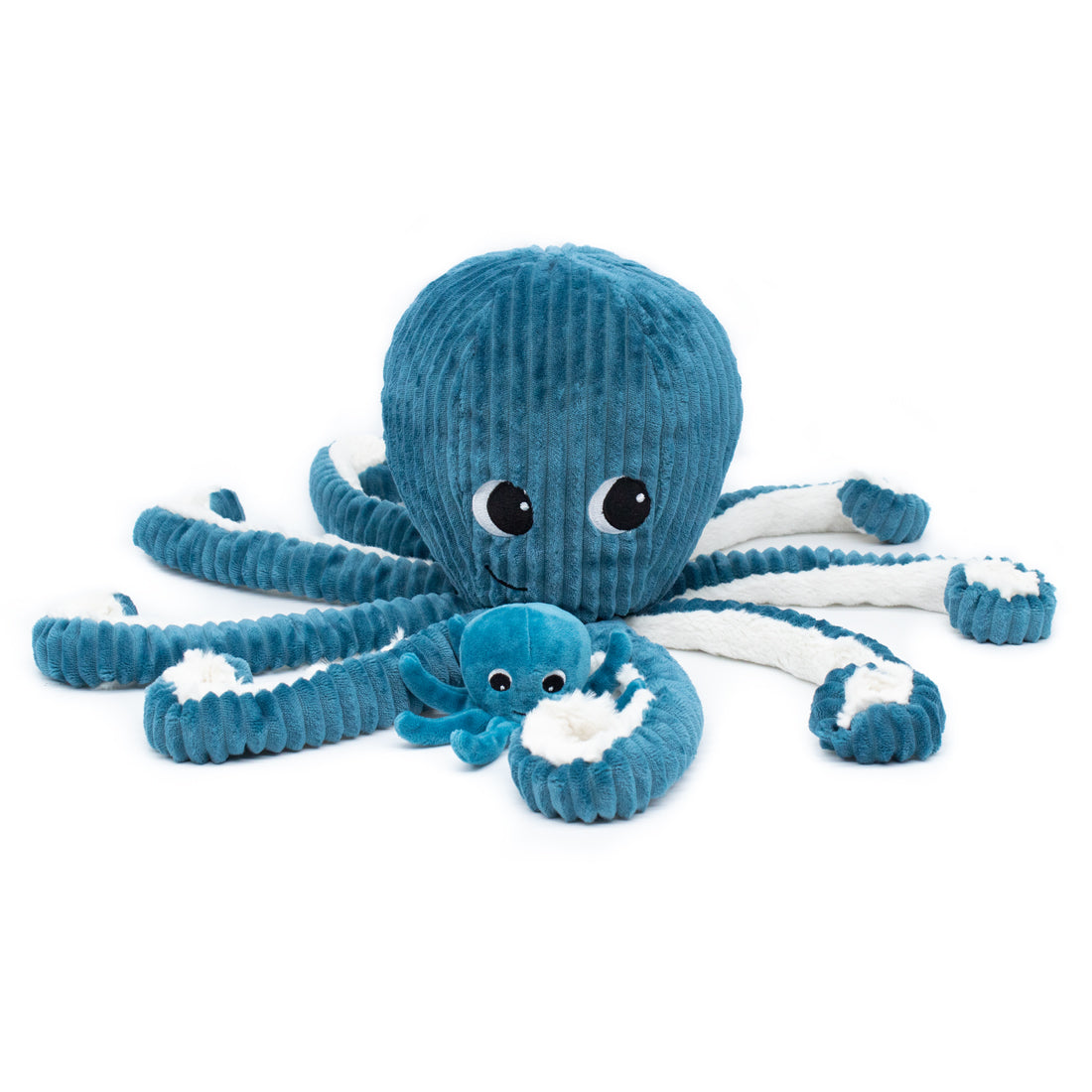 Blaues Kuscheltier Mama und Baby Oktopus Les Ptipotos von Les Déglingos, 45 cm