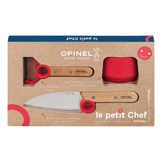 Opinel - LE PETIT CHEF Kinder Küchen-Set, 3-teilig, rot