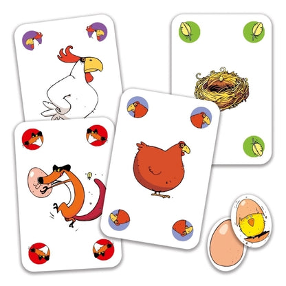 Djeco Kartenspiel Piou Piou mit bunten Illustrationen von Hühnern und Küken