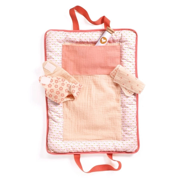 Pompea Puppen Wickeltasche Pink Peak aus Stoff mit Tragegurt für Puppen 30-36 cm