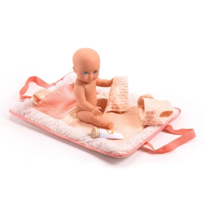 Pompea Puppen Wickeltasche Pink Peak aus Stoff mit Tragegurt für Puppen 30-36 cm
