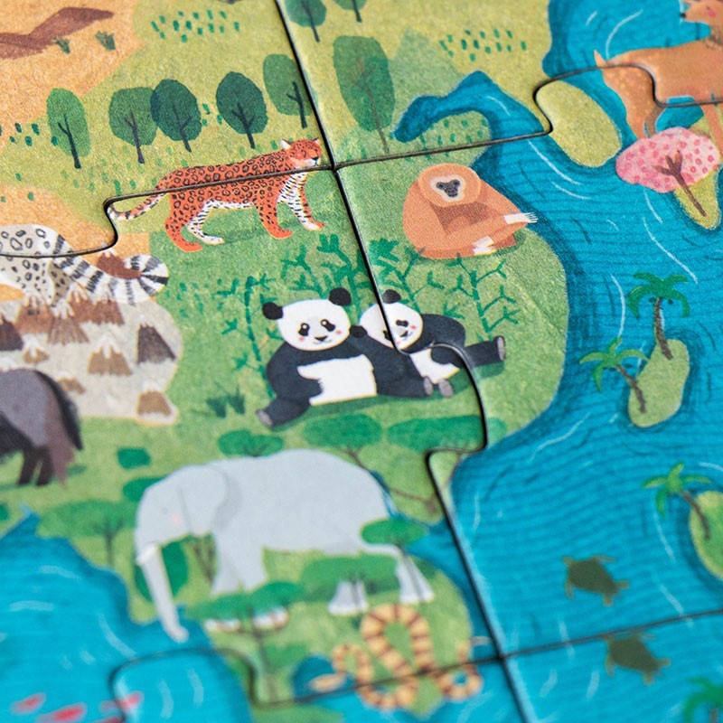 Londji Animal Planet Puzzle, Detailaufnahme mit Panda, Leopard, Hirsch und Fischen in Wasser und Wald