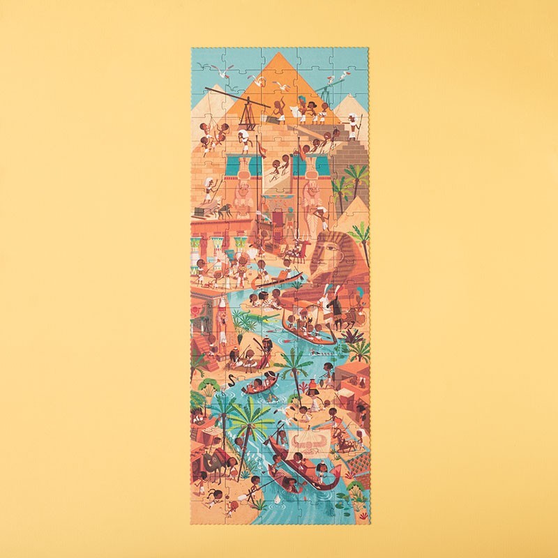Londji Go to the Pyramids Puzzle, fertig gepuzzelt mit Pyramiden, Palmen, Menschen und Flussbooten