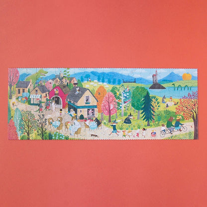 Londji Once Upon a Time Puzzle, buntes Märchen-Panorama mit Dorf, Schloss, Wald und See