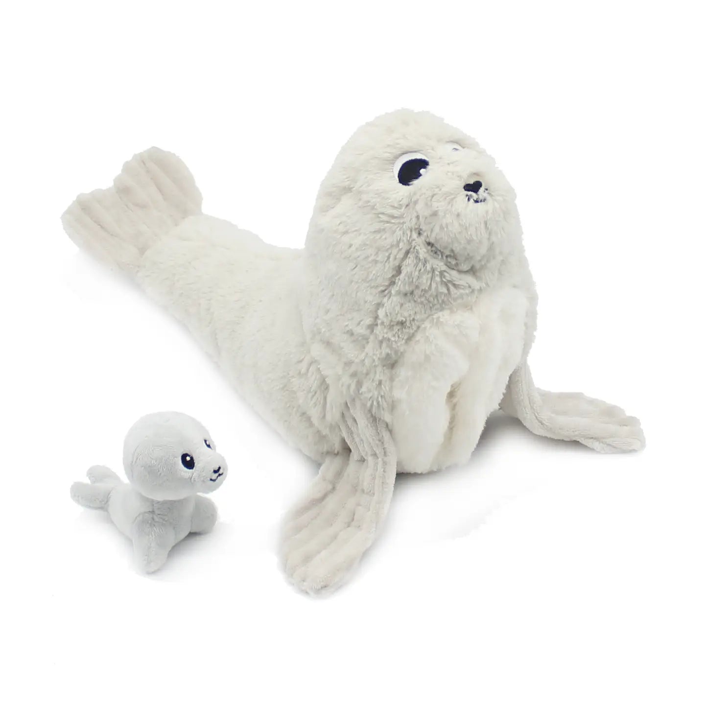 Plüschrobben Mama und Baby von Les Déglingos Ptipotos, grau meliert, 35 cm groß