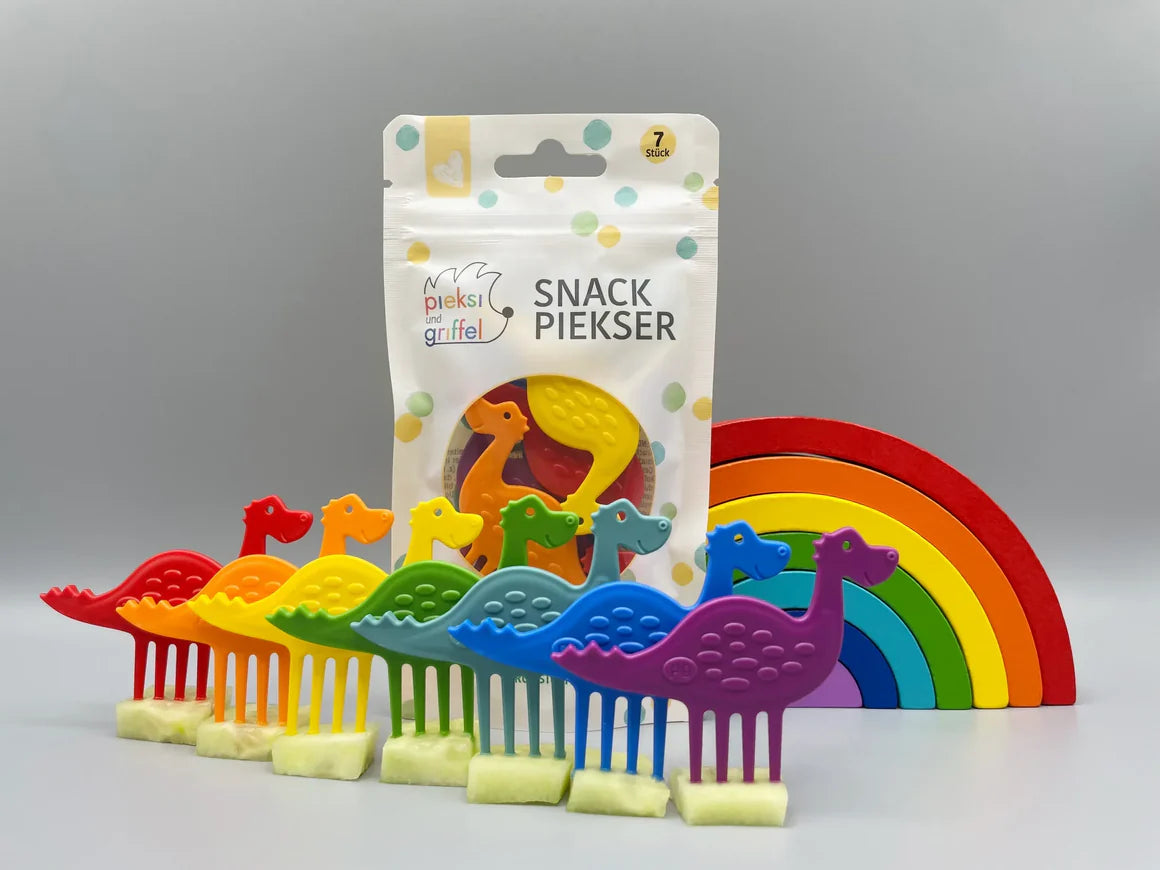 Dinosaurier-Pieksi-Set Rooaar von pieksi und griffel mit 7 bunten Figuren in Regenbogenfarben