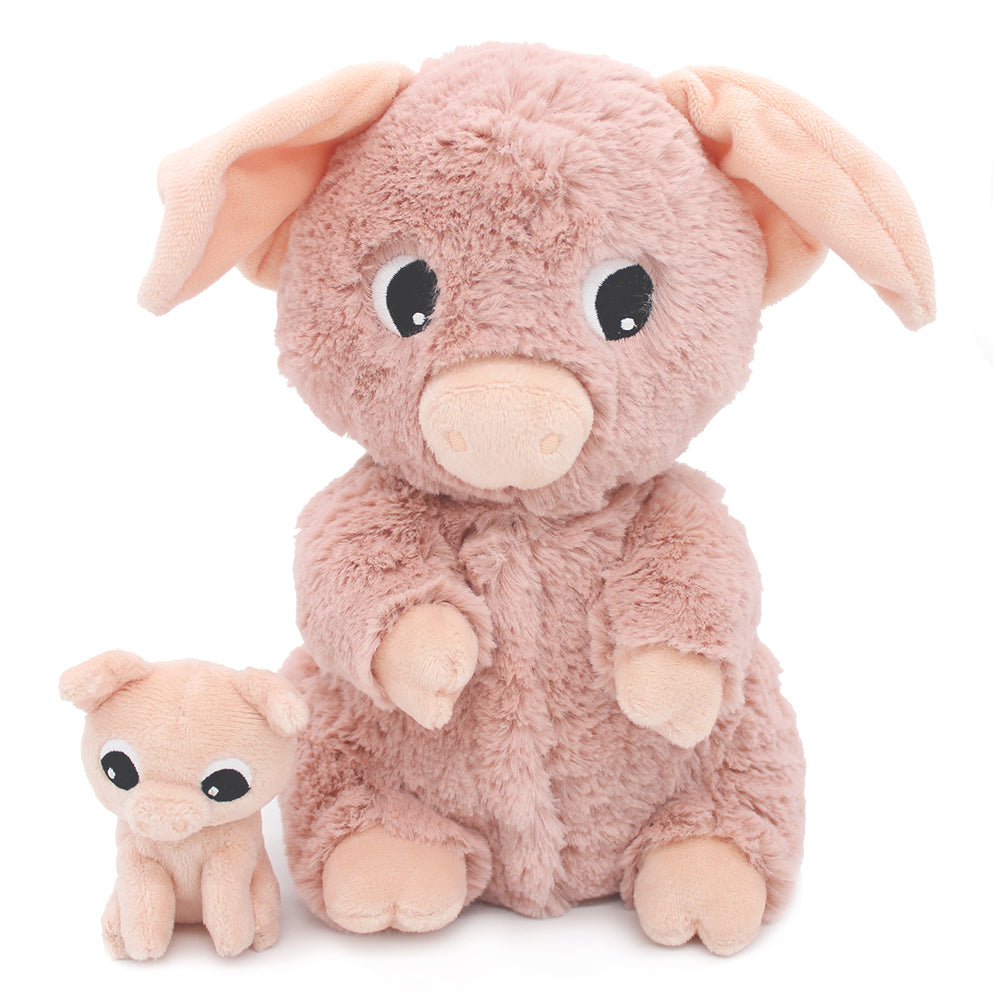 Weiches Kuscheltier-Set Mama und Baby Schwein in Rosa von Les Déglingos, 25 cm