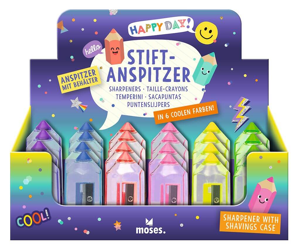 Moses - Happy Day Stift-Anspitzer - verschiedene Farben