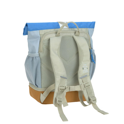 Lässig Kindergartenrucksack Rolltop Sunny Explorer in Grün und Blau mit Explorer-Motiv