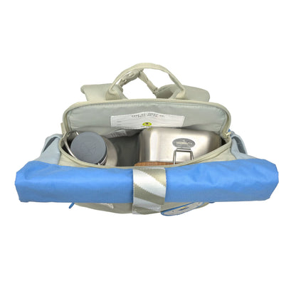 Lässig Kindergartenrucksack Rolltop Sunny Explorer in Grün und Blau mit Explorer-Motiv