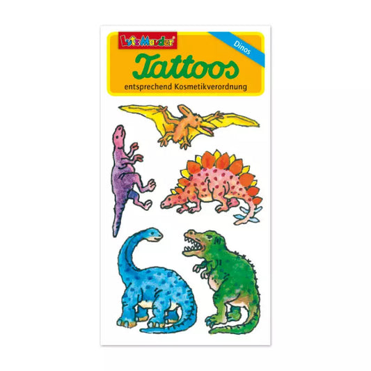 Bunte Dinosaurier-Tattoos von Lutz Mauder mit kindgerechten Dino-Motiven